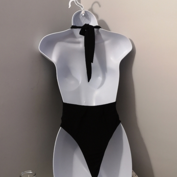 Black Deep V One Piece Swimsuit by Want My Look - Picture 6 of 7